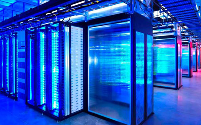 A row of servers in a data center.